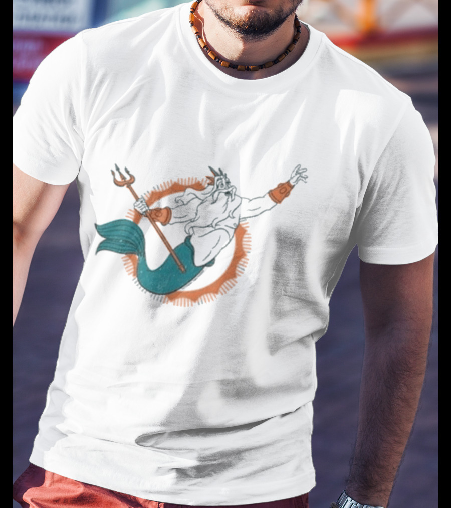 Miami Dolphins King Triton Pose With Trident And Aqua Tail T-Shirt