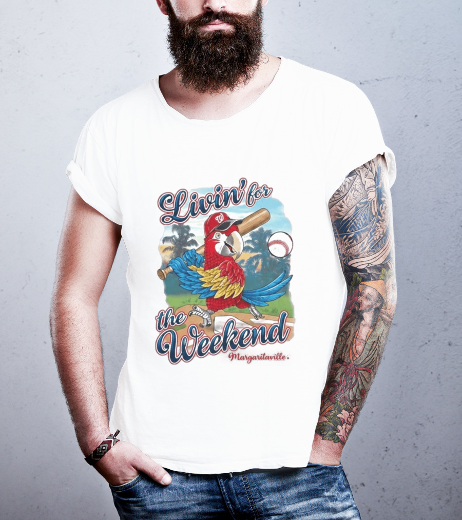 Livin' For The Weekend Nationals Margaritaville 2026 Macaw Baseball T-Shirt