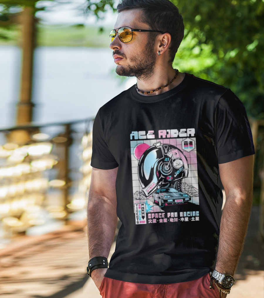 Ace Rider Space Pro Racing Cyberpunk Aesthetic Neon Retro Car T-Shirt