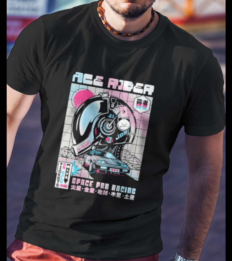 Ace Rider Space Pro Racing Cyberpunk Aesthetic Neon Retro Car T-Shirt