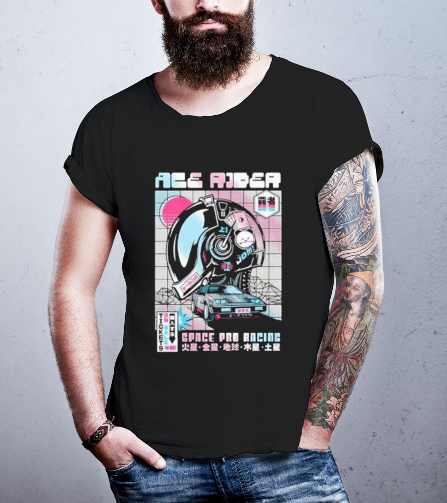 Ace Rider Space Pro Racing Cyberpunk Aesthetic Neon Retro Car T-Shirt
