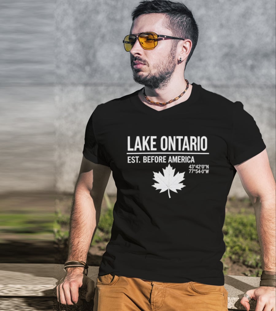Lake Ontario Est Before America 43°42'0"N 77°54'0"W Maple Leaf T-Shirt