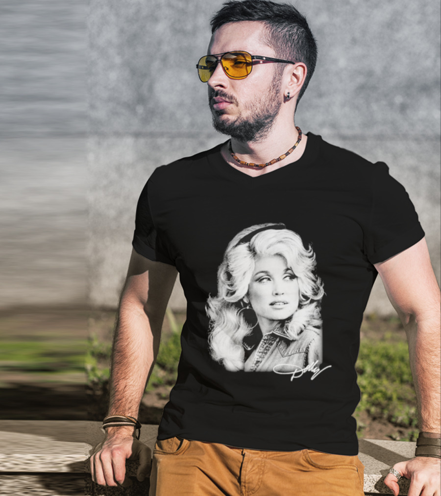 Dolly Parton Dolly Forever Legend Vintage Black And White Denim T-Shirt