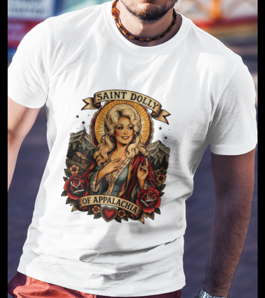 Saint Dolly Of Appalachia Iconic Tribute With Roses And Mountains T-Shirt