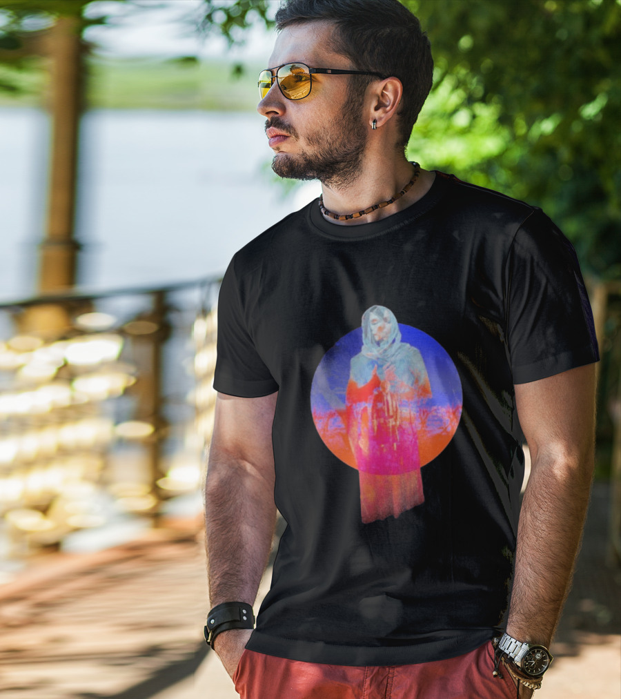 Hot Spot Eclipse Surreal Mystical Figure Eerie Hooded Apparition In Vibrant Color Spectrum T-Shirt