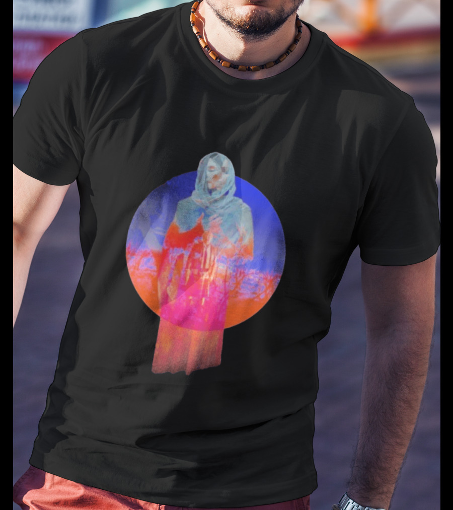 Hot Spot Eclipse Surreal Mystical Figure Eerie Hooded Apparition In Vibrant Color Spectrum T-Shirt