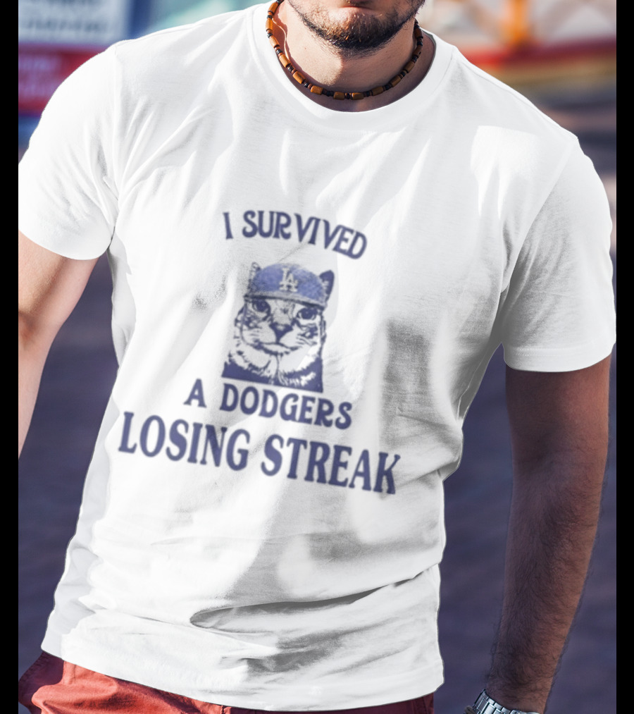 I Survived A Dodgers Losing Streak Funny Bulldog Dodgers Baseball Fan T-Shirt