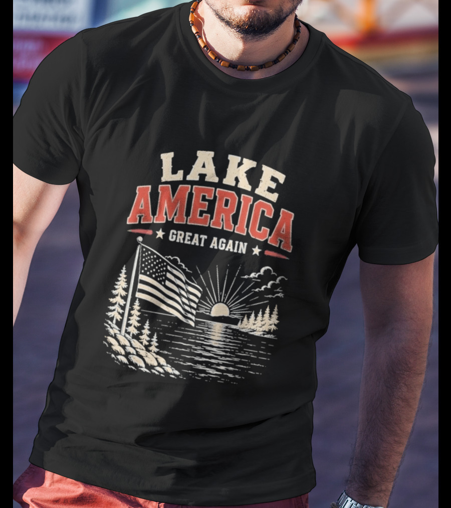 Lake America Great Again With Sunset And Flag Scene T-Shirt