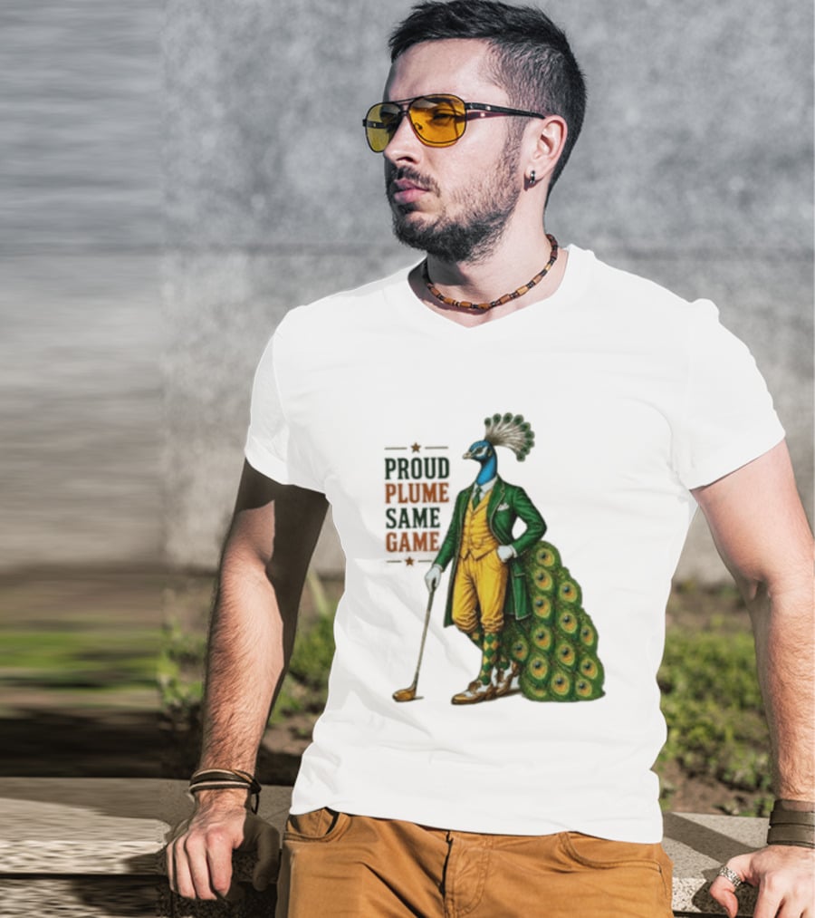 Proud Plume Same Game Peacock Golf Club Cartoon T-Shirt