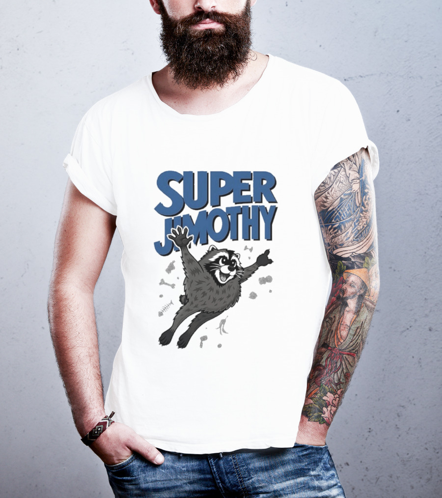 Super Jimothy Leaping Raccoon Playful Adventure T-Shirt