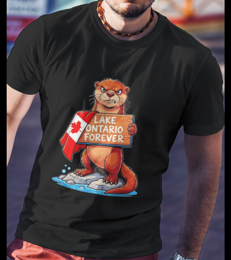 Lake Ontario Forever Otter Canada Flag Rugged Rock Scene T-Shirt