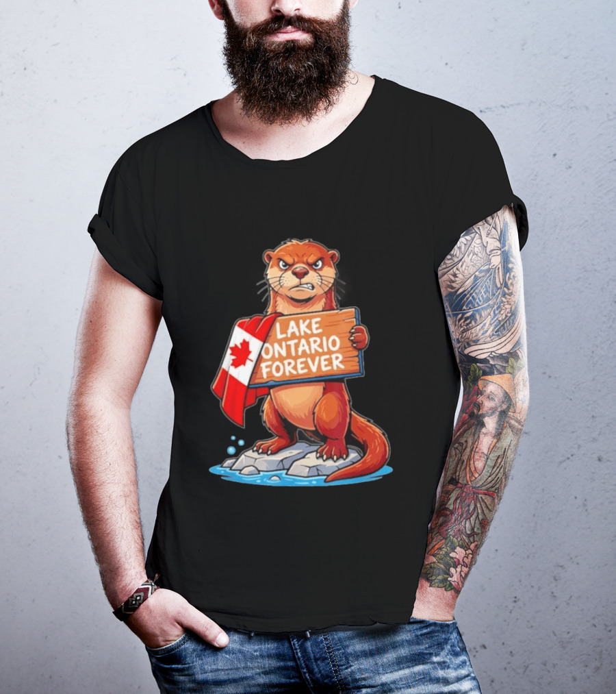 Lake Ontario Forever Otter Canada Flag Rugged Rock Scene T-Shirt