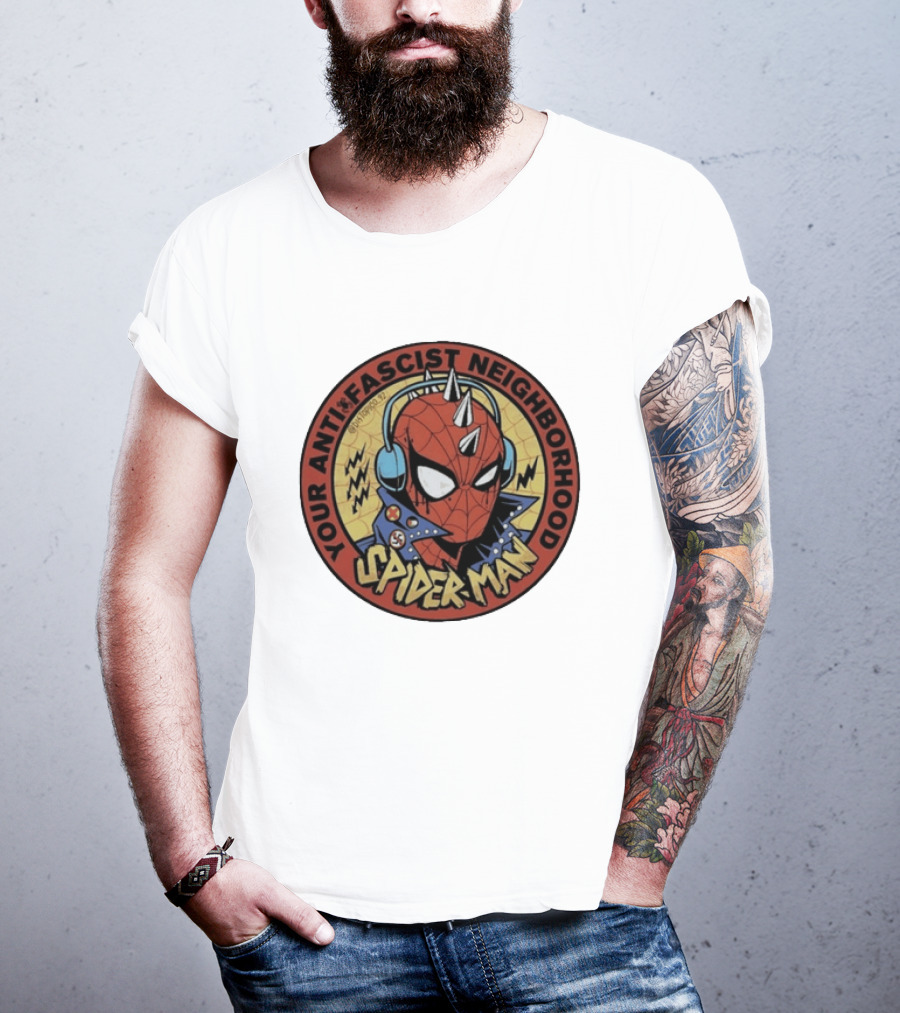 Spider Man Anti Fascist Punk Style Headphones Jacket T-Shirt