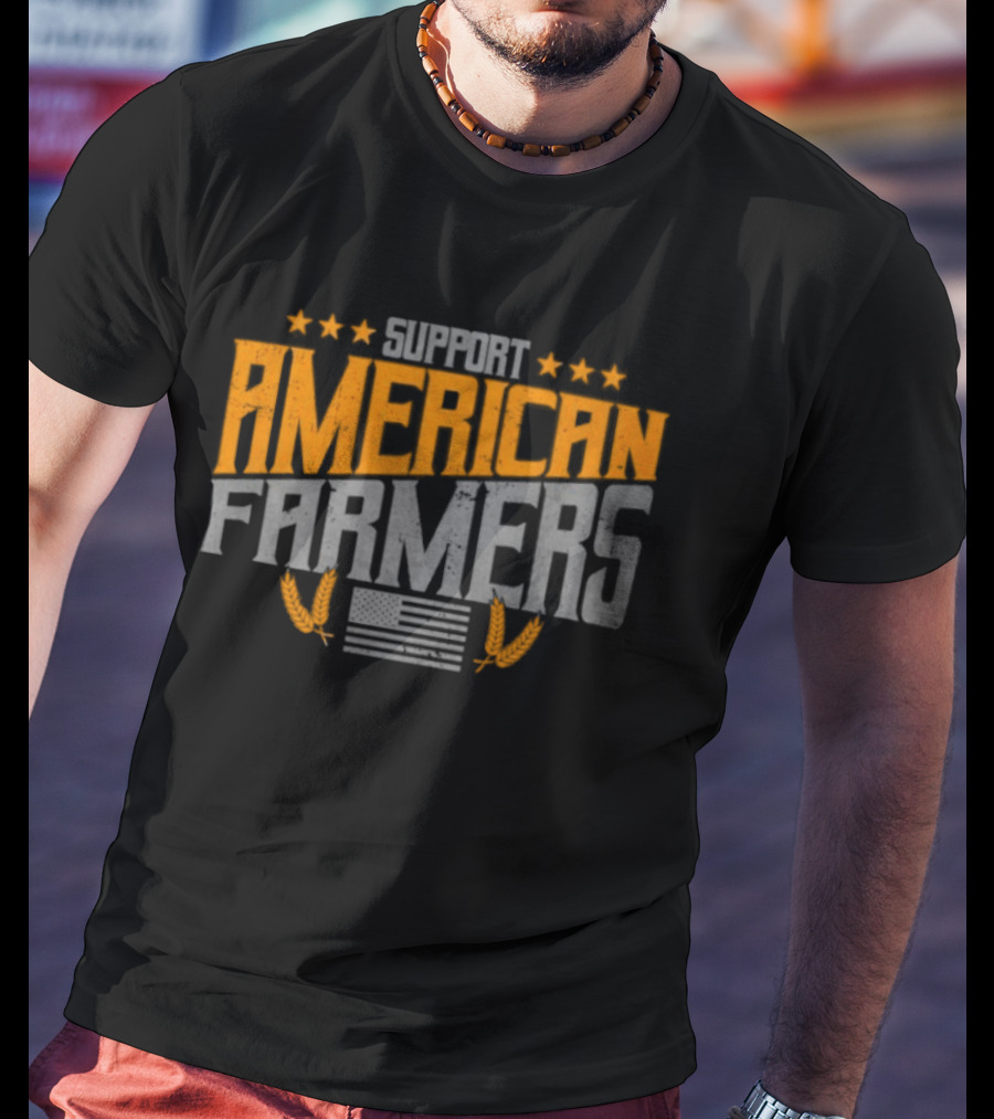 Support American Farmers Onyx Flag Stars And Tractor Wheels T-Shirt