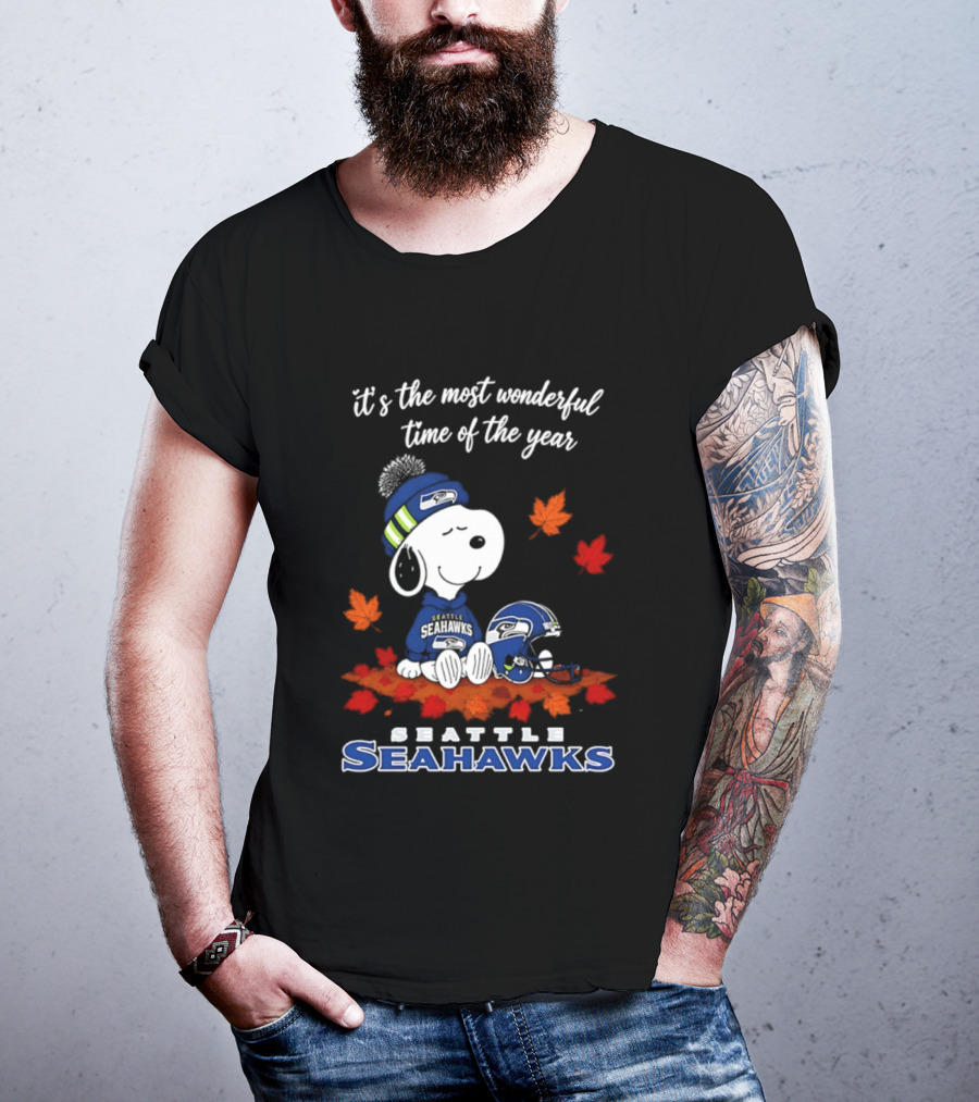 Snoopy Seattle Seahawks It's The Most Wonderful Time Of The Year Halloween 2026 T-Shirt
