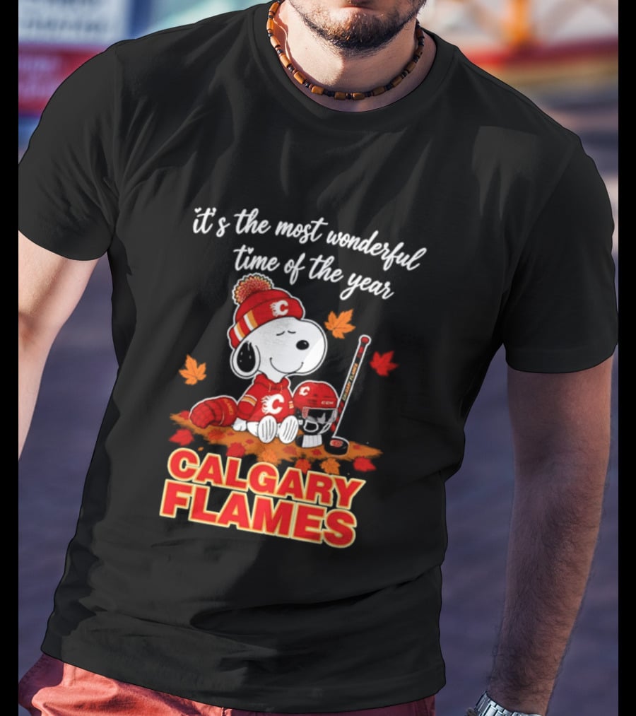 Calgary Flames Snoopy It's The Most Wonderful Time Of The Year T-Shirt