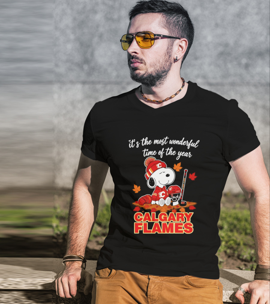 Calgary Flames Snoopy It's The Most Wonderful Time Of The Year T-Shirt