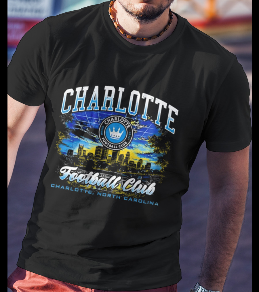 Charlotte Football Club Skyline Charlotte North Carolina Crown T-Shirt