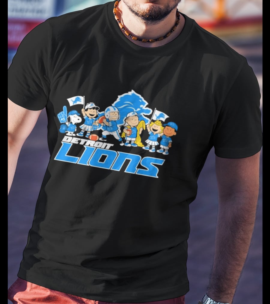 Detroit Lions Peanuts Characters Let's Go Team T-Shirt