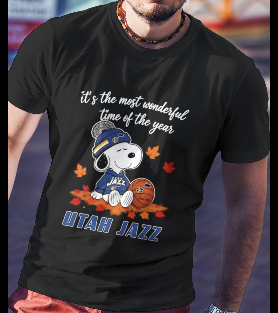 Utah Jazz Snoopy Halloween 2026 It's The Most Wonderful Time Of The Year Basketball Fan Leaves T-Shirt