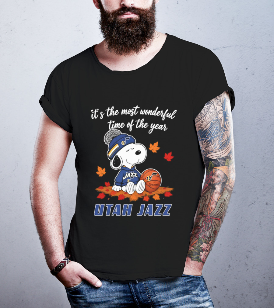 Utah Jazz Snoopy Halloween 2026 It's The Most Wonderful Time Of The Year Basketball Fan Leaves T-Shirt