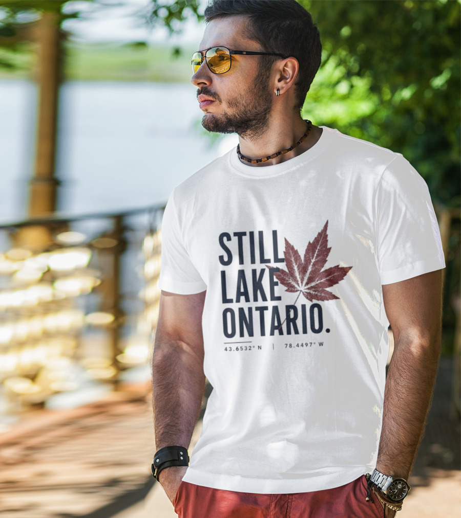Still Lake Ontario Canadian Pride Red Maple Leaf Coordinates T-Shirt
