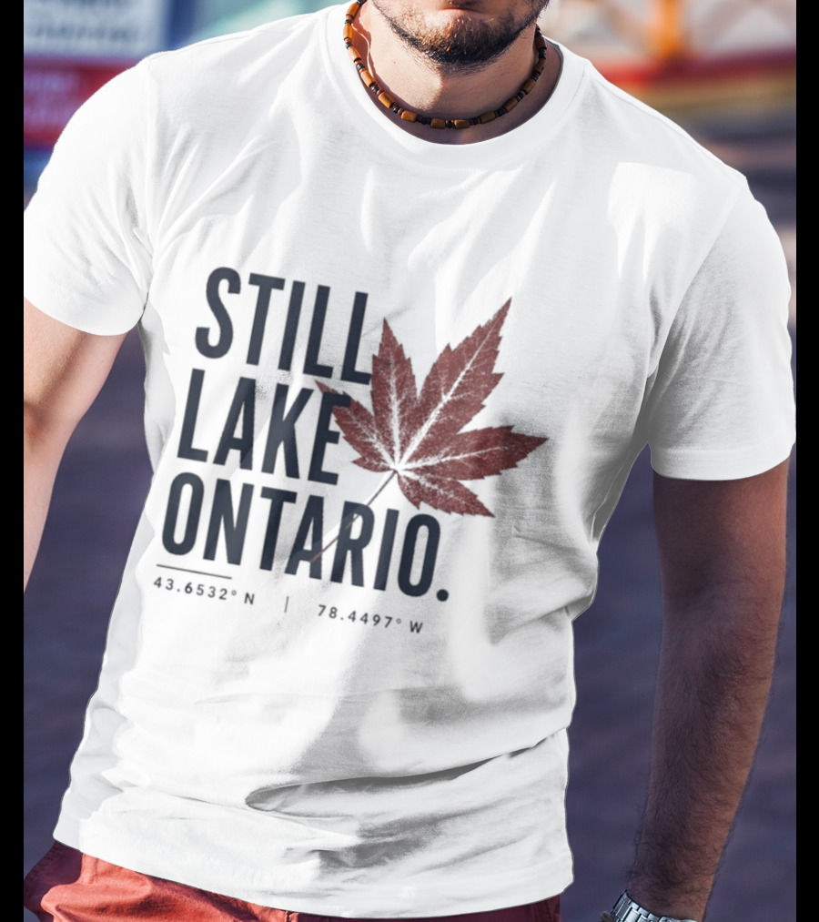 Still Lake Ontario Canadian Pride Red Maple Leaf Coordinates T-Shirt