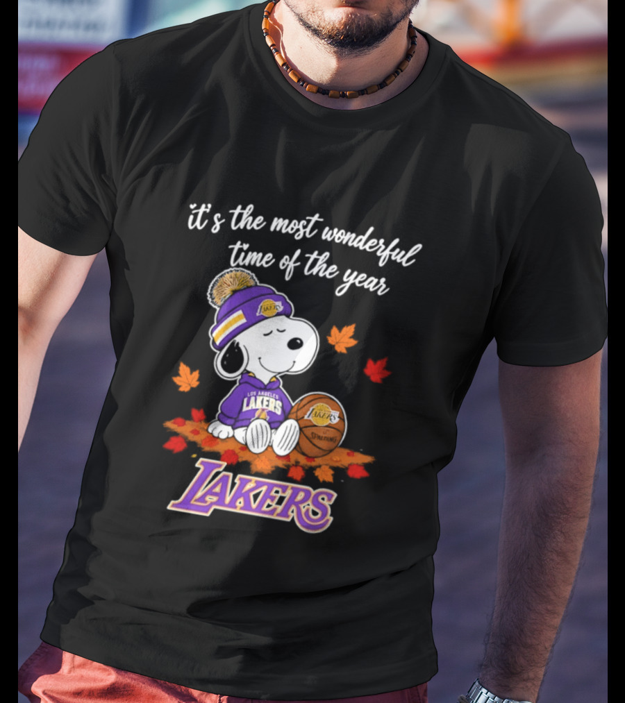 Los Angeles Lakers Snoopy Halloween 2026 It's The Most Wonderful Time Of The Year Peanuts Basketball Fall Leaves T-Shirt
