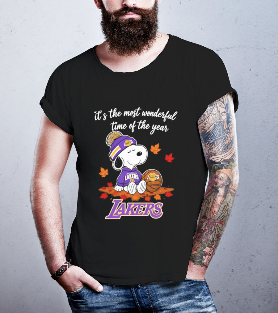 Los Angeles Lakers Snoopy Halloween 2026 It's The Most Wonderful Time Of The Year Peanuts Basketball Fall Leaves T-Shirt