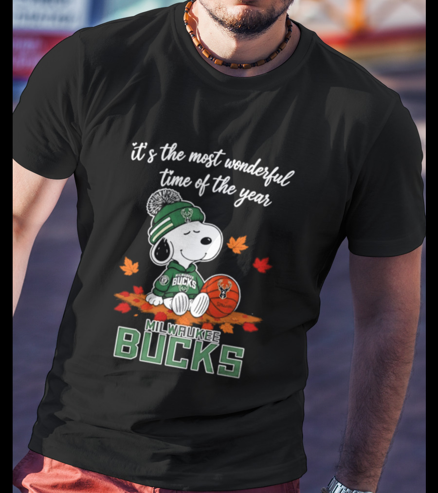 Milwaukee Bucks Snoopy 2026 It's The Most Wonderful Time Of The Year Halloween T-Shirt