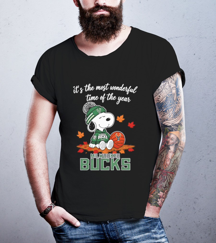 Milwaukee Bucks Snoopy 2026 It's The Most Wonderful Time Of The Year Halloween T-Shirt
