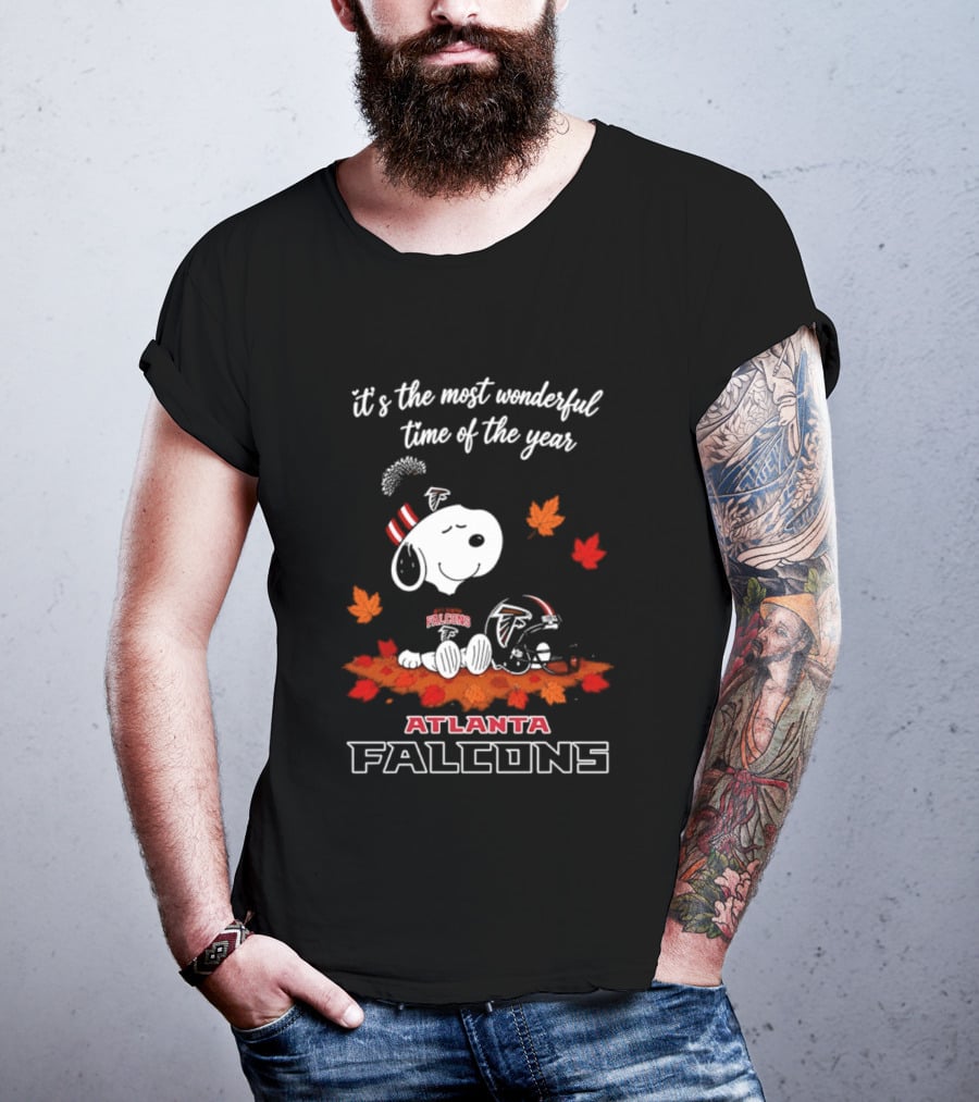 Atlanta Falcons Snoopy Fall Halloween 2026 Most Wonderful Time Of The Year Leaves T-Shirt