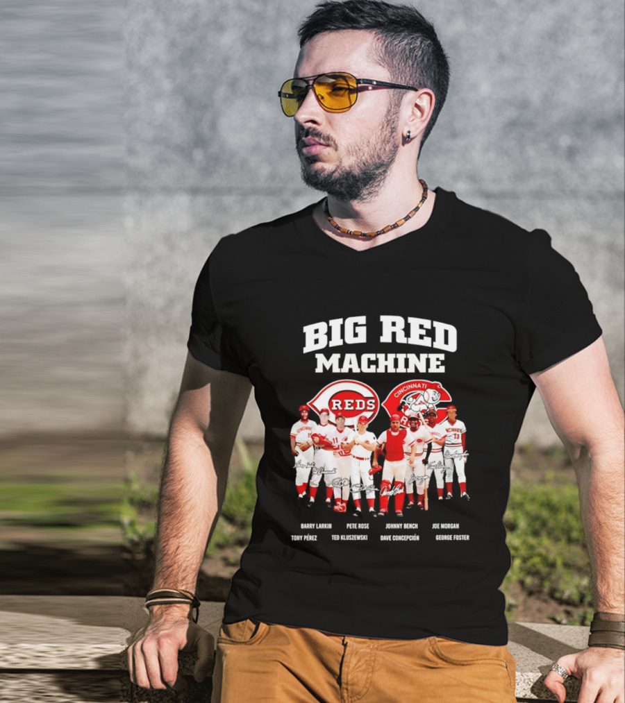 Big Red Machine Cincinnati Reds Legends Signatures Tony Perez Pete Rose Johnny Bench Joe Morgan T-Shirt