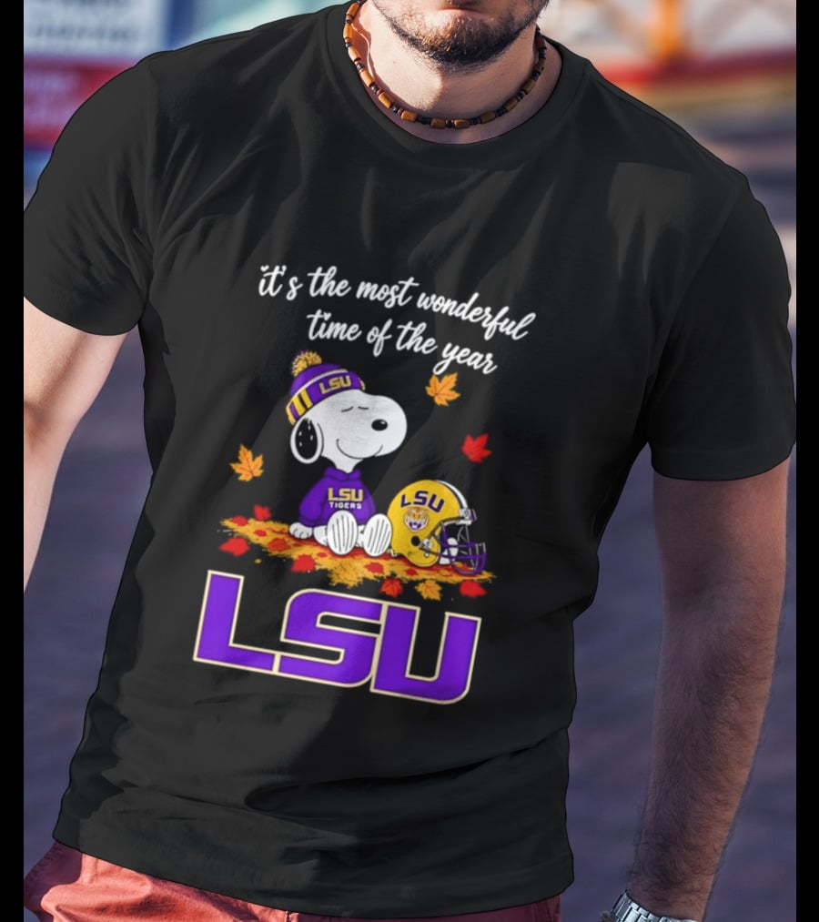 LSU Tigers Snoopy Wonderful Time Football Fall Leaves 2026 T-Shirt
