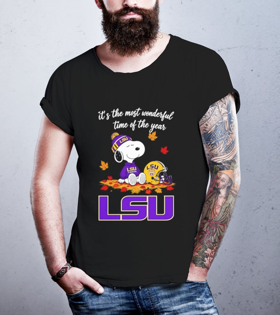 LSU Tigers Snoopy Wonderful Time Football Fall Leaves 2026 T-Shirt