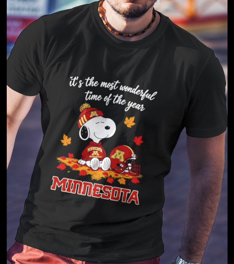 Minnesota Golden Gophers Snoopy Fall Autumn Leaves It's The Most Wonderful Time Of The Year T-Shirt
