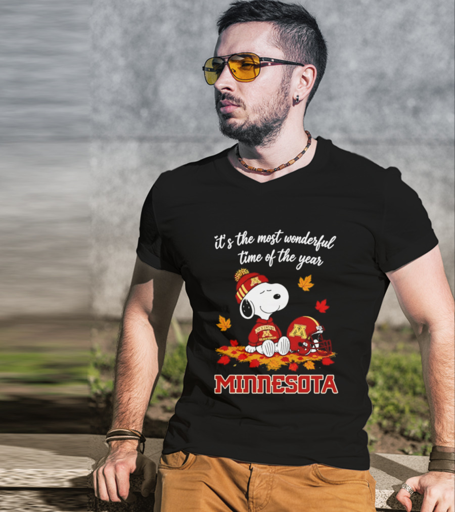 Minnesota Golden Gophers Snoopy Fall Autumn Leaves It's The Most Wonderful Time Of The Year T-Shirt