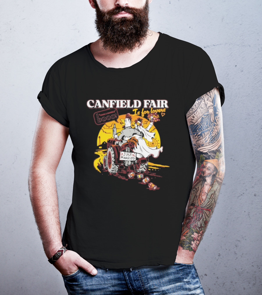 Canfield Fair Just Married Romance Tractor Boom Sunset T-Shirt