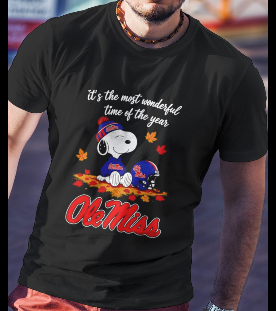 Ole Miss Snoopy It's The Most Wonderful Time Of The Year Fall Leaves T-Shirt