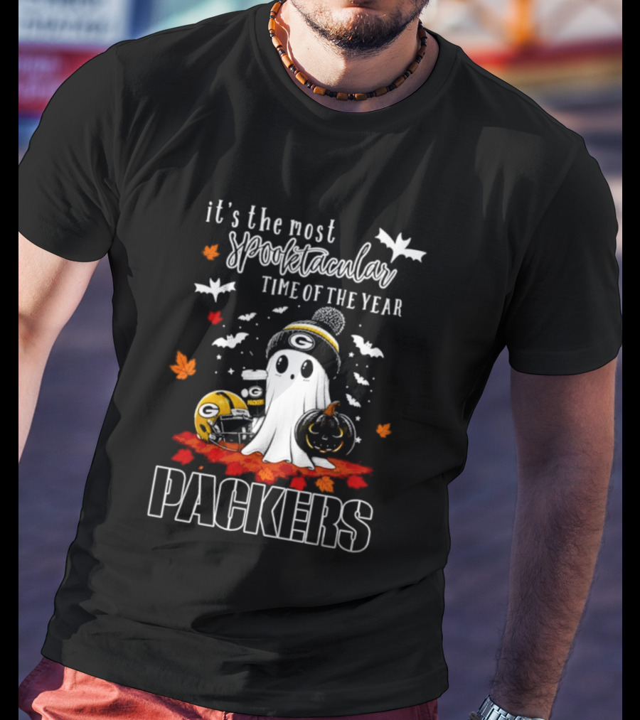 Packers Halloween Ghost Helmet It's The Most Spooktacular Time Of The Year T-Shirt