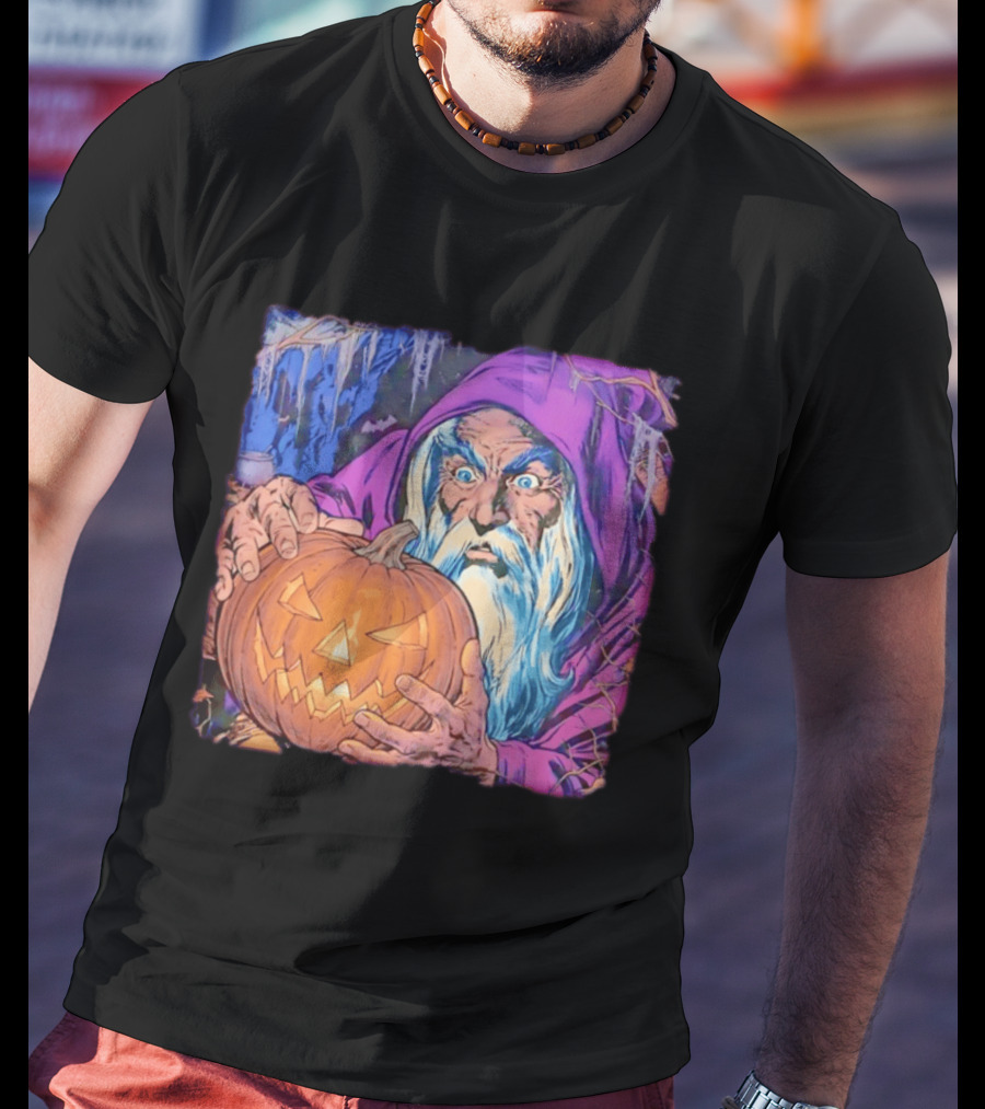 Pondering The Pumpkin Halloween Wizard With Jack O' Lantern 2026 T-Shirt