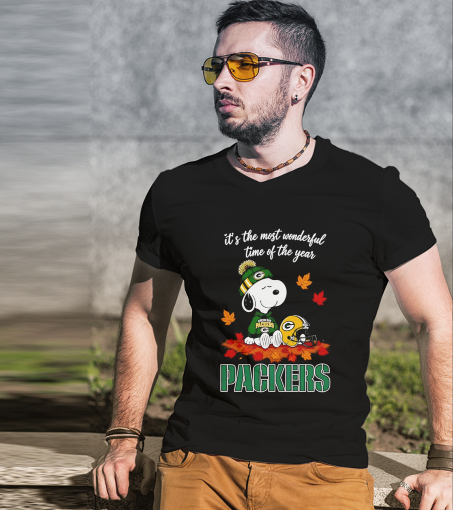 Packers Snoopy Fall Halloween 2026 Most Wonderful Time Of The Year T-Shirt