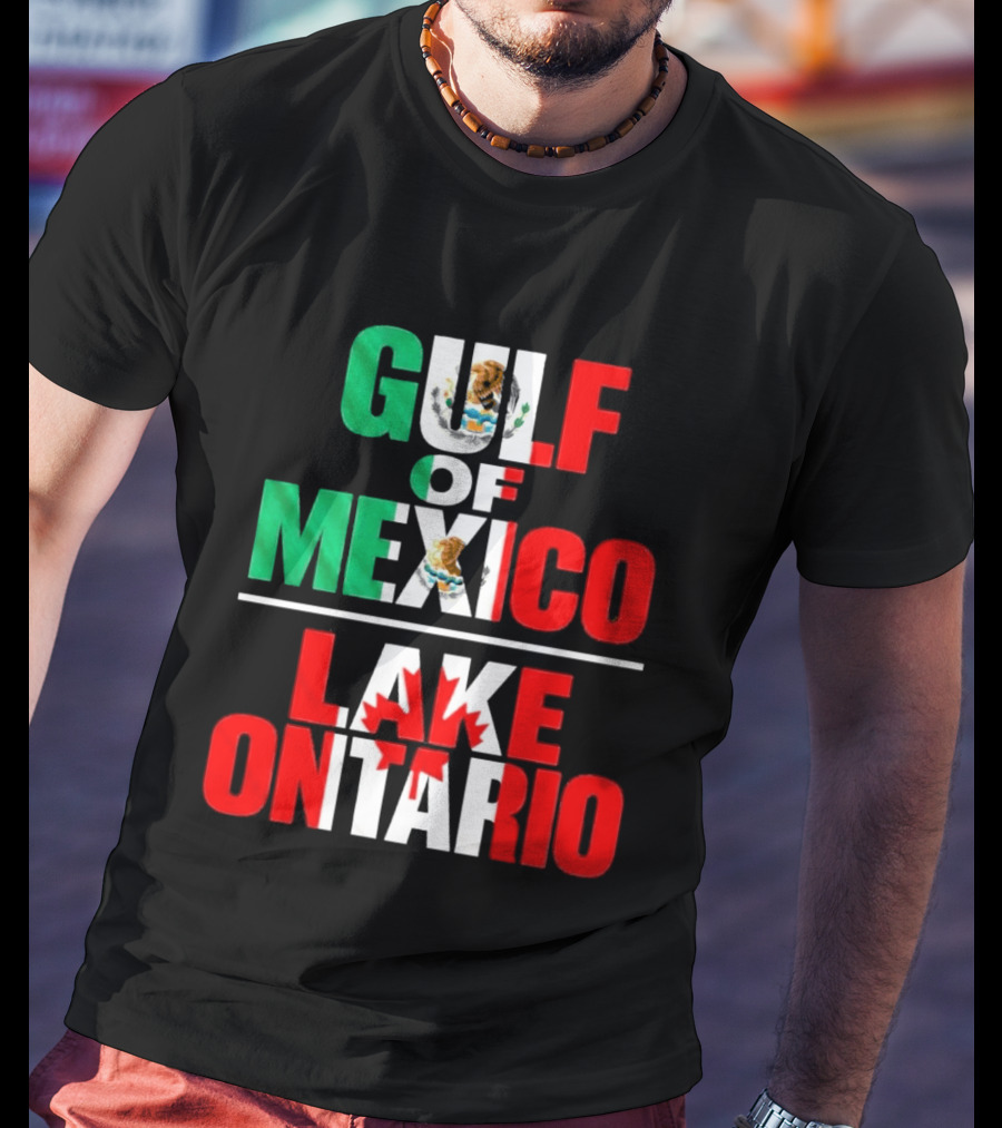 Gulf Of Mexico Lake Ontario Mexican Flag Canadian Maple Leaf Fusion T-Shirt