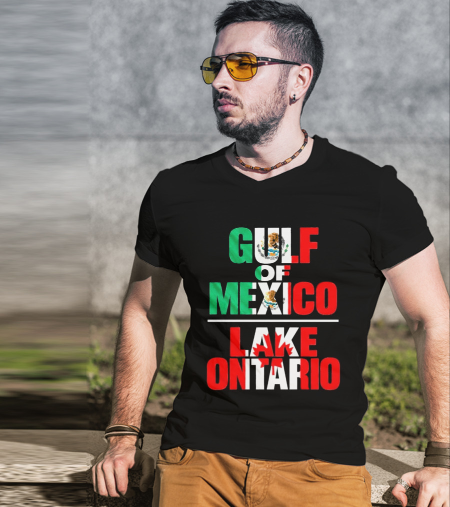 Gulf Of Mexico Lake Ontario Mexican Flag Canadian Maple Leaf Fusion T-Shirt