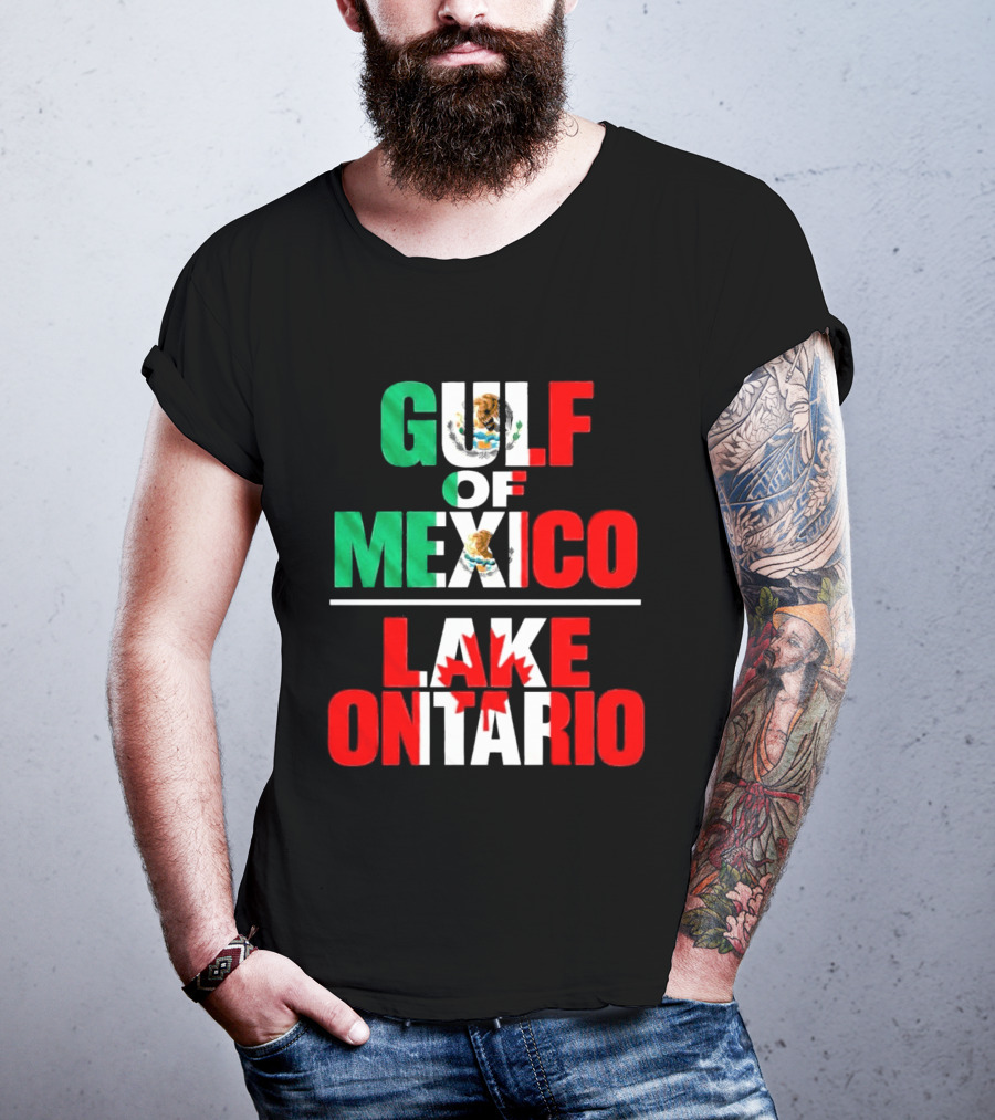 Gulf Of Mexico Lake Ontario Mexican Flag Canadian Maple Leaf Fusion T-Shirt
