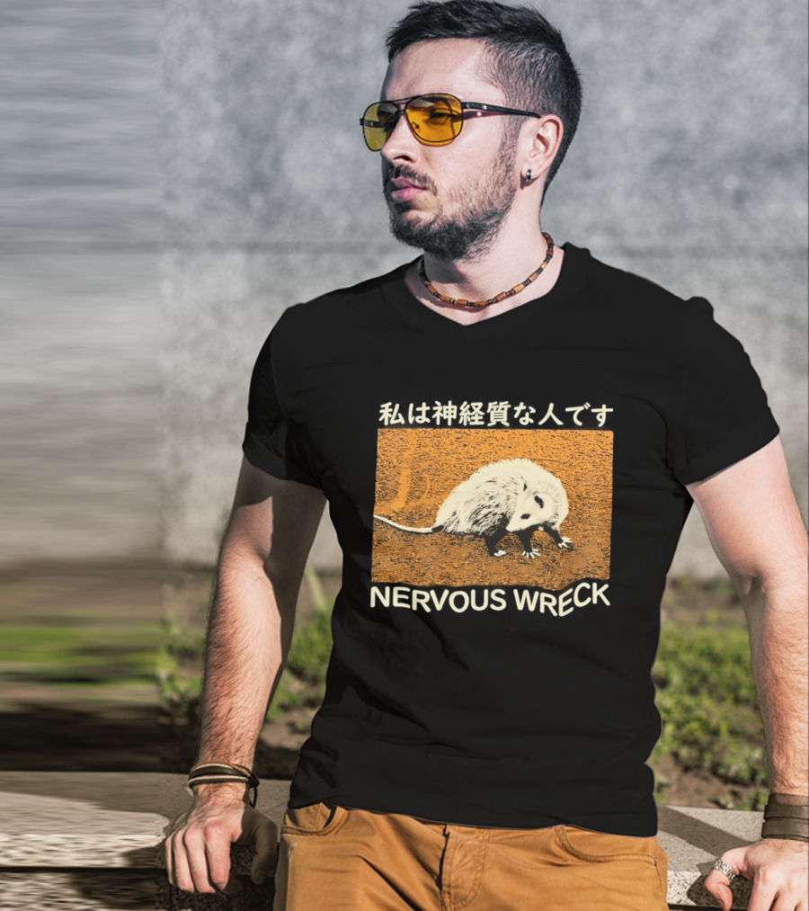 Opossum Nervous Wreck Vintage Style Wildlife Humor T-Shirt