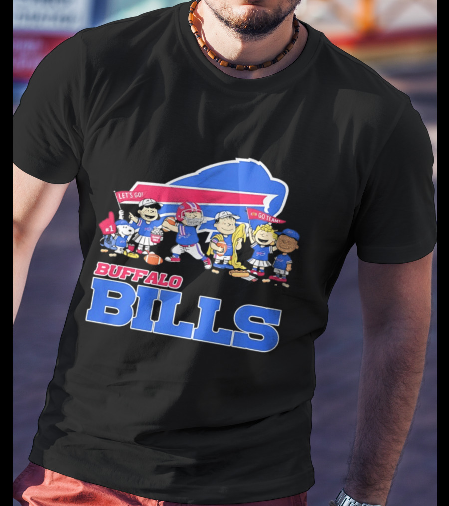 Peanuts Characters Supporting Buffalo Bills Team Fan Gear T-Shirt