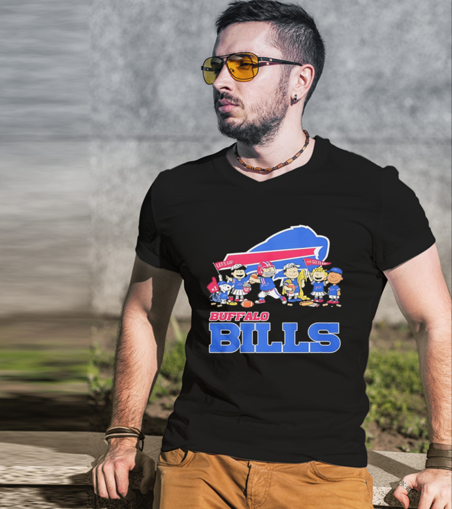 Peanuts Characters Supporting Buffalo Bills Team Fan Gear T-Shirt