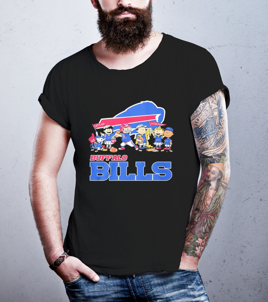 Peanuts Characters Supporting Buffalo Bills Team Fan Gear T-Shirt