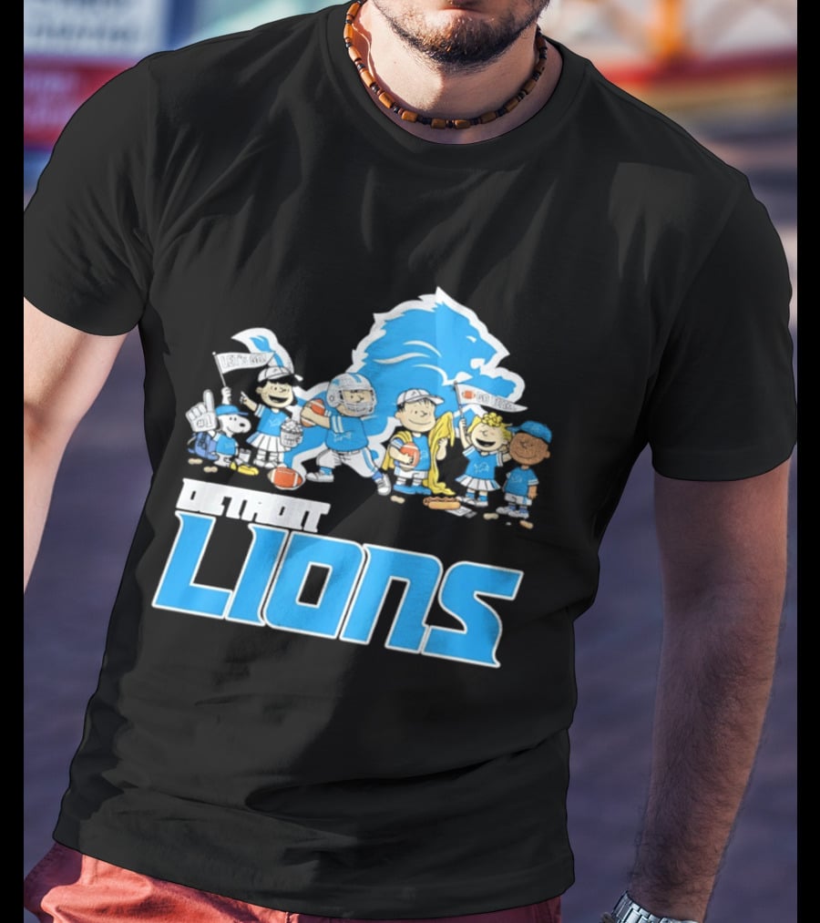 Peanuts Characters With Detroit Lions Team Collaboration T-Shirt
